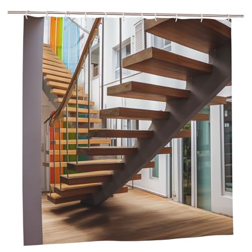 MMSJSBVY Treppe Duschvorhang 183.9 cm x 183.9 cm - Schimmelresistenter und wasserdichter Duschvorhang Sichtschutz Dekorativer Vorhang für Badewannen und Duschabtrennungen von MMSJSBVY