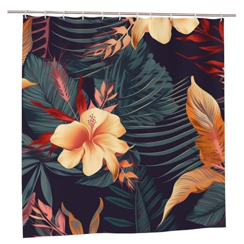 MMSJSBVY Tropische Blumen Muster Duschvorhang 183.9 cm x 183.9 cm - Schimmelresistenter und wasserdichter Duschvorhang Sichtschutz Dekorativer Vorhang für Badewannen und Duschabtrennungen von MMSJSBVY