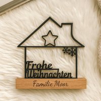 Frohe Weihnachten Holzdeko Personalisiert | Weihnachtsdeko Schild Mit Gravur Geschenk Familie & Freunde Holzständer Eiche von MMSelect