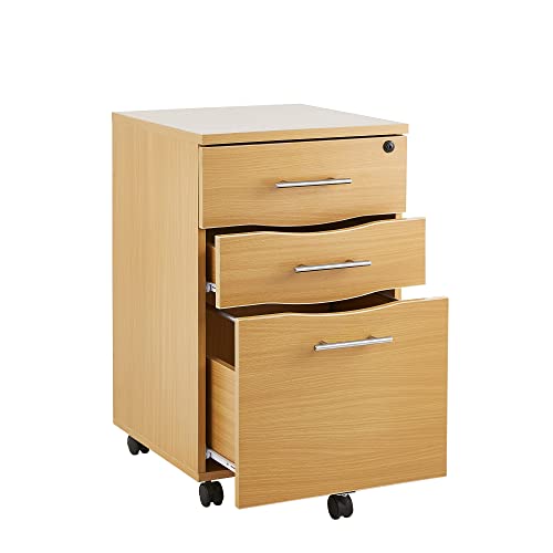 MMT Furniture Ltd IV05 Mobiler Schrank mit 3 Schubladen – abschließbarer Büroschrank – Rollschrank – flach verpackt – Schubladenschrank Buche – (42W x 44D x 68H cm) von MMT Furniture Designs Ltd