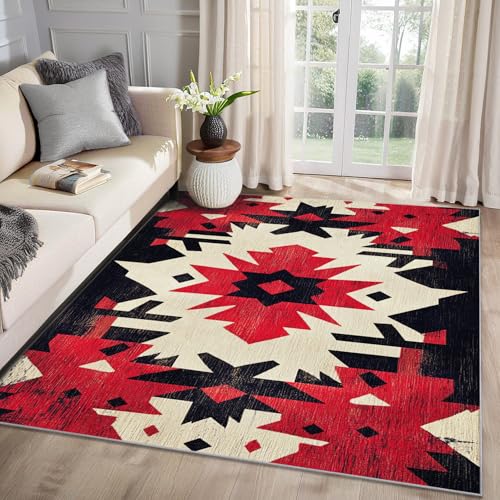 MMYAOKEN Azteken Teppich Wohnzimmer 160x230 Aztekenmuster Western Tribal Deko, Großer Teppich Kurzflor, Weich rutschfest Waschbare Teppiche, Bettvorleger Schlafzimmer Kinderzimmer von MMYAOKEN