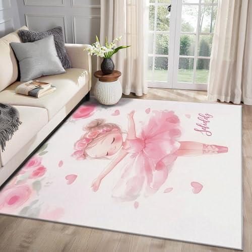 MMYAOKEN Ballett Teppich Wohnzimmer 50x80 Mädchen Ballerina Prinzessin Deko, Kleiner Teppich Kurzflor, Weich rutschfest Waschbare Teppiche, Fußmatte Bettvorleger Schlafzimmer Kinderzimmer von MMYAOKEN