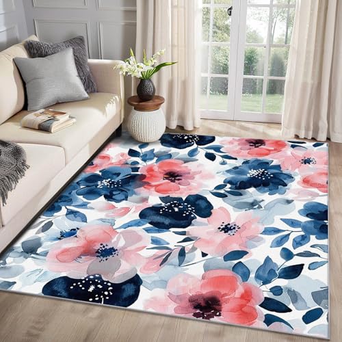 MMYAOKEN Blumen Teppich Wohnzimmer 60x90 Aquarell Wildblumen Botanisch Deko, Kleiner Teppich Kurzflor, Weich rutschfest Waschbare Teppiche, Fußmatte Bettvorleger Schlafzimmer Kinderzimmer von MMYAOKEN