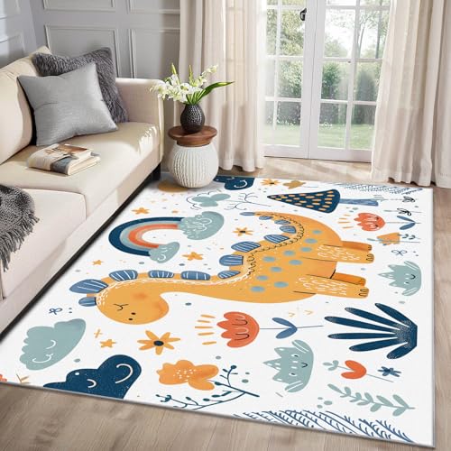 MMYAOKEN Dinosaurier Teppich Wohnzimmer 120x180 Kinder Jungen Cartoon Dino Deko, Teppich Kurzflor, Weich rutschfest Waschbare Teppiche, Bettvorleger Schlafzimmer Kinderzimmer von MMYAOKEN