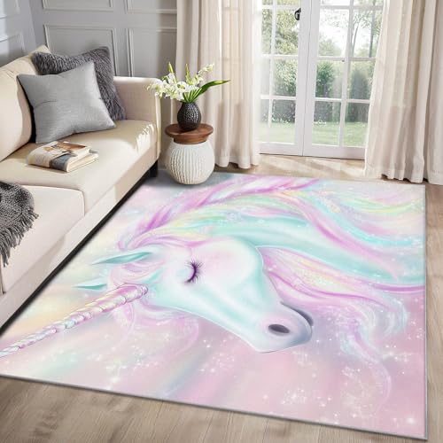 MMYAOKEN Einhorn Teppich Wohnzimmer 160x200 Mädchen Regenbogen Deko, Großer Teppich Kurzflor, Weich rutschfest Waschbare Teppiche, Bettvorleger Schlafzimmer Kinderzimmer MMYAOKEN Einhorn Teppich Wohnzimmer 160x200 Mädchen Regenbogen Deko, Großer Teppich Kurzflor, Weich rutschfest Waschbare Teppiche, Bettvorleger Schlafzimmer Kinderzimmer von MMYAOKEN