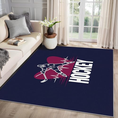 MMYAOKEN Eishockey Teppich Wohnzimmer 80x150 Sport Thema Jungen Deko, Teppich Kurzflor, Weich rutschfest Waschbare Teppiche, Fußmatte Bettvorleger Schlafzimmer Kinderzimmer von MMYAOKEN