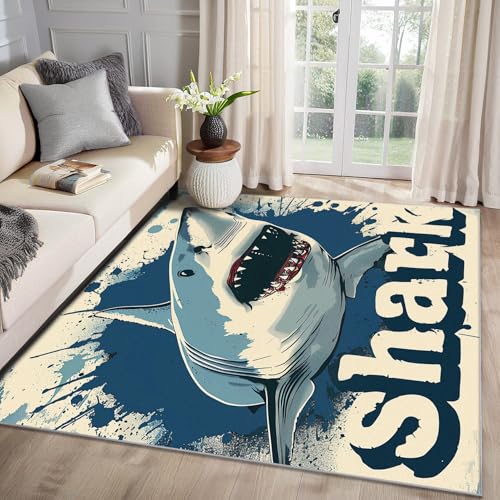 MMYAOKEN Hai Teppich Wohnzimmer 240x340 Meerestiere Jungen Kinder Deko, Großer Teppich Kurzflor, Weich rutschfest Waschbare Teppiche, Bettvorleger Schlafzimmer Kinderzimmer MMYAOKEN Hai Teppich Wohnzimmer 240x340 Meerestiere Jungen Kinder Deko, Großer Teppich Kurzflor, Weich rutschfest Waschbare Teppiche, Bettvorleger Schlafzimmer Kinderzimmer von MMYAOKEN