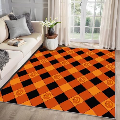 MMYAOKEN Halloween Kürbis Teppich Wohnzimmer 240x300 Orange Kariert Deko, Großer Teppich Kurzflor, Weich rutschfest Waschbare Teppiche, Bettvorleger Schlafzimmer Kinderzimmer MMYAOKEN Halloween Kürbis Teppich Wohnzimmer 240x300 Orange Kariert Deko, Großer Teppich Kurzflor, Weich rutschfest Waschbare Teppiche, Bettvorleger Schlafzimmer Kinderzimmer von MMYAOKEN