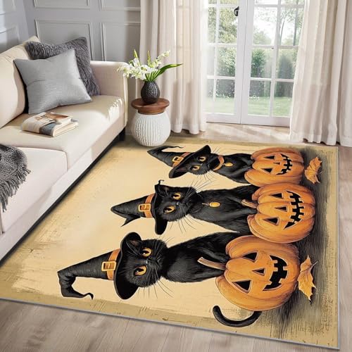 MMYAOKEN Halloween Teppich Wohnzimmer 240x300 Schwarze Katze Kürbis Hexe Deko, Großer Teppich Kurzflor, Weich rutschfest Waschbare Teppiche, Bettvorleger Schlafzimmer Kinderzimmer MMYAOKEN Halloween Teppich Wohnzimmer 240x300 Schwarze Katze Kürbis Hexe Deko, Großer Teppich Kurzflor, Weich rutschfest Waschbare Teppiche, Bettvorleger Schlafzimmer Kinderzimmer von MMYAOKEN