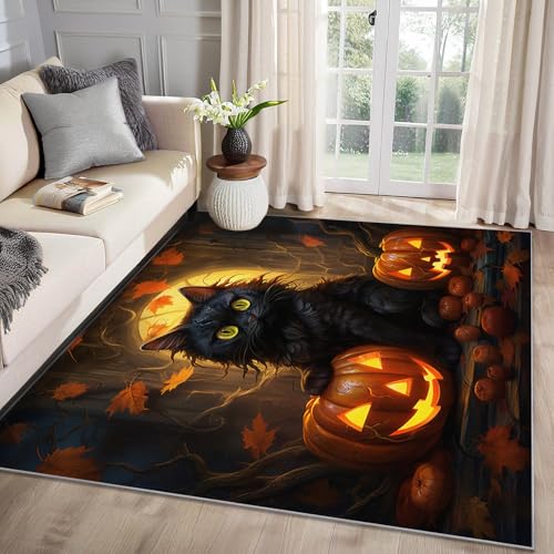 MMYAOKEN Halloween Teppich Wohnzimmer 240x340 Schwarze Katze Kürbis Deko, Großer Teppich Kurzflor, Weich rutschfest Waschbare Teppiche, Bettvorleger Schlafzimmer Kinderzimmer MMYAOKEN Halloween Teppich Wohnzimmer 240x340 Schwarze Katze Kürbis Deko, Großer Teppich Kurzflor, Weich rutschfest Waschbare Teppiche, Bettvorleger Schlafzimmer Kinderzimmer von MMYAOKEN