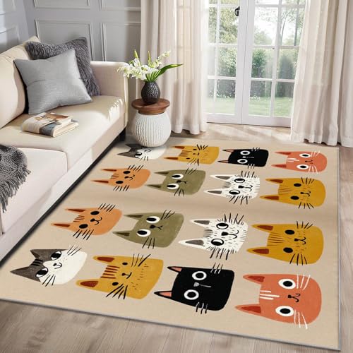 MMYAOKEN Kinder Katze Teppich Wohnzimmer 120x170 Süße Cartoon Katzenmotiv Deko, Teppich Kurzflor, Weich rutschfest Waschbare Teppiche, Bettvorleger Schlafzimmer Kinderzimmer MMYAOKEN Kinder Katze Teppich Wohnzimmer 120x170 Süße Cartoon Katzenmotiv Deko, Teppich Kurzflor, Weich rutschfest Waschbare Teppiche, Bettvorleger Schlafzimmer Kinderzimmer von MMYAOKEN
