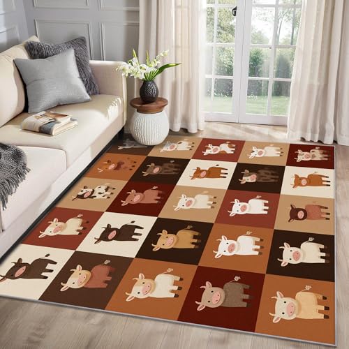 MMYAOKEN Kinder Kuh Teppich Wohnzimmer 50x80 Süße Cartoon Bauernhoftiere Deko, Kleiner Teppich Kurzflor, Weich rutschfest Waschbare Teppiche, Fußmatte Bettvorleger Schlafzimmer Kinderzimmer von MMYAOKEN
