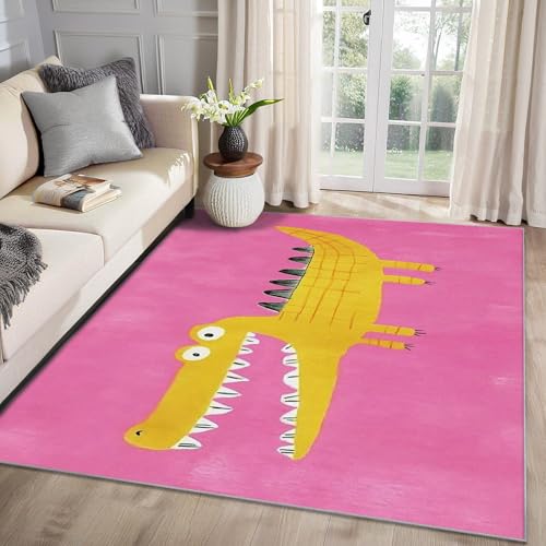 MMYAOKEN Krokodil Teppich Wohnzimmer 60x90 Kinder Cartoon Tiere Deko, Kleiner Teppich Kurzflor, Weich rutschfest Waschbare Teppiche, Fußmatte Bettvorleger Schlafzimmer Kinderzimmer von MMYAOKEN