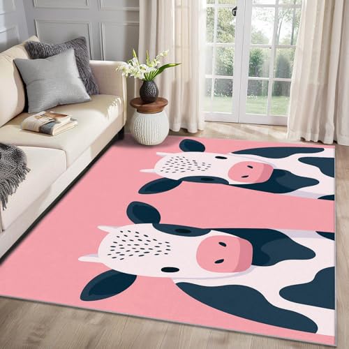 MMYAOKEN Kuh Teppich Wohnzimmer 60x90 Kinder Cartoon Bauernhoftiere Deko, Kleiner Teppich Kurzflor, Weich rutschfest Waschbare Teppiche, Fußmatte Bettvorleger Schlafzimmer Kinderzimmer von MMYAOKEN
