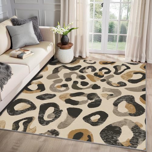 MMYAOKEN Leopardenmuster Teppich Wohnzimmer 40x60 Gepard Tiermuster Deko, Kleiner Teppich Kurzflor, Weich rutschfest Waschbare Teppiche, Fußmatte Bettvorleger Schlafzimmer Kinderzimmer von MMYAOKEN