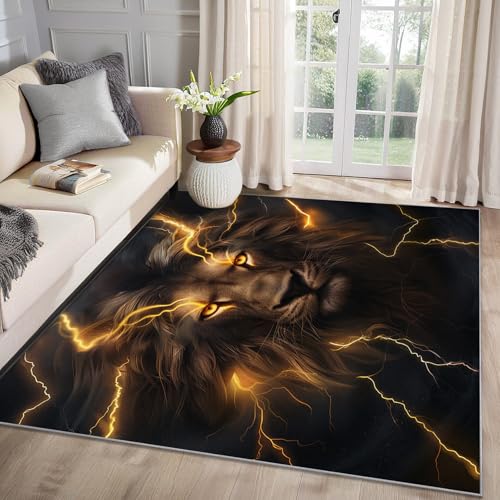 MMYAOKEN Löwe Teppich Wohnzimmer 240x340 Jungen Löwenkopf Tiere Deko, Großer Teppich Kurzflor, Weich rutschfest Waschbare Teppiche, Bettvorleger Schlafzimmer Kinderzimmer MMYAOKEN Löwe Teppich Wohnzimmer 240x340 Jungen Löwenkopf Tiere Deko, Großer Teppich Kurzflor, Weich rutschfest Waschbare Teppiche, Bettvorleger Schlafzimmer Kinderzimmer von MMYAOKEN
