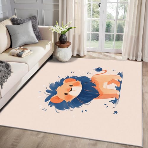 MMYAOKEN Löwe Teppich Wohnzimmer 50x80 Cartoon Tiere Kinder Deko, Kleiner Teppich Kurzflor, Weich rutschfest Waschbare Teppiche, Fußmatte Bettvorleger Schlafzimmer Kinderzimmer von MMYAOKEN