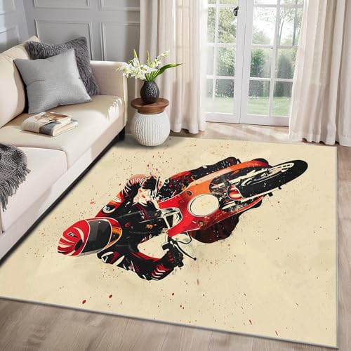 MMYAOKEN Motocross Rider Teppich Wohnzimmer 240x340 Jungen Dirt Bike Extreme Sport Deko, Großer Teppich Kurzflor, Weich rutschfest Waschbare Teppiche, Bettvorleger Schlafzimmer Kinderzimmer von MMYAOKEN