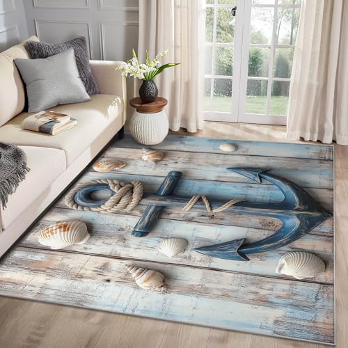 MMYAOKEN Nautisch Teppich Wohnzimmer 240x340 Rustikale Anker Maritim Deko, Großer Teppich Kurzflor, Weich rutschfest Waschbare Teppiche, Bettvorleger Schlafzimmer Kinderzimmer MMYAOKEN Nautisch Teppich Wohnzimmer 240x340 Rustikale Anker Maritim Deko, Großer Teppich Kurzflor, Weich rutschfest Waschbare Teppiche, Bettvorleger Schlafzimmer Kinderzimmer von MMYAOKEN