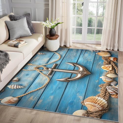 MMYAOKEN Nautisch Teppich Wohnzimmer 60x90 Anker Maritim Rustikale Holzoptik Deko, Kleiner Teppich Kurzflor, Weich rutschfest Waschbare Teppiche, Fußmatte Bettvorleger Schlafzimmer Kinderzimmer MMYAOKEN Nautisch Teppich Wohnzimmer 60x90 Anker Maritim Rustikale Holzoptik Deko, Kleiner Teppich Kurzflor, Weich rutschfest Waschbare Teppiche, Fußmatte Bettvorleger Schlafzimmer Kinderzimmer von MMYAOKEN