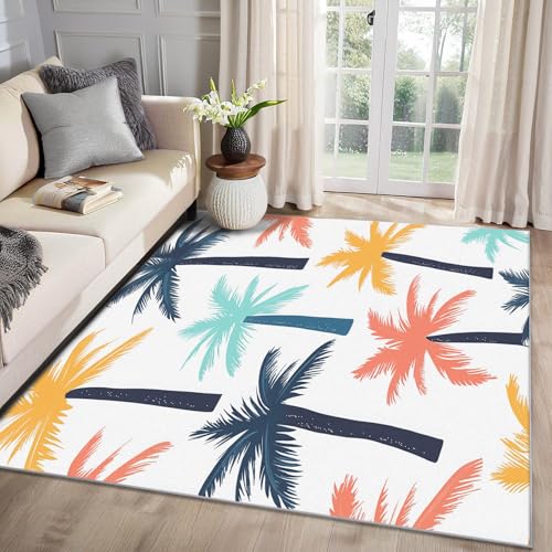 MMYAOKEN Palmen Teppich Wohnzimmer 60x90 Tropische Pflanzen Deko, Kleiner Teppich Kurzflor, Weich rutschfest Waschbare Teppiche, Fußmatte Bettvorleger Schlafzimmer Kinderzimmer von MMYAOKEN