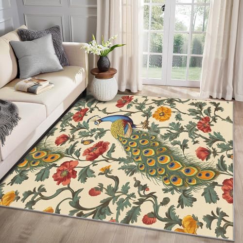 MMYAOKEN Pfau Teppich Wohnzimmer 60x90 Orientalisch Blumen Botanisch Deko, Kleiner Teppich Kurzflor, Weich rutschfest Waschbare Teppiche, Fußmatte Bettvorleger Schlafzimmer Kinderzimmer MMYAOKEN Pfau Teppich Wohnzimmer 60x90 Orientalisch Blumen Botanisch Deko, Kleiner Teppich Kurzflor, Weich rutschfest Waschbare Teppiche, Fußmatte Bettvorleger Schlafzimmer Kinderzimmer von MMYAOKEN