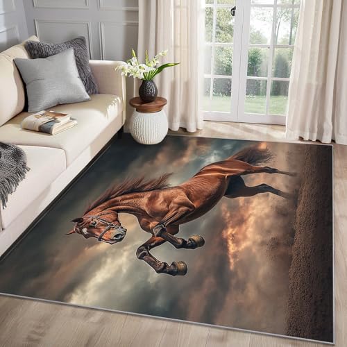 MMYAOKEN Pferde Teppich Wohnzimmer 60x90 Western Pferdemotiv Deko, Kleiner Teppich Kurzflor, Weich rutschfest Waschbare Teppiche, Fußmatte Bettvorleger Schlafzimmer Kinderzimmer von MMYAOKEN