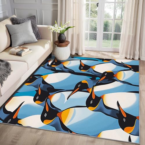 MMYAOKEN Pinguin Teppich Wohnzimmer 240x300 Kinder Süße Polartiere Deko, Großer Teppich Kurzflor, Weich rutschfest Waschbare Teppiche, Bettvorleger Schlafzimmer Kinderzimmer von MMYAOKEN
