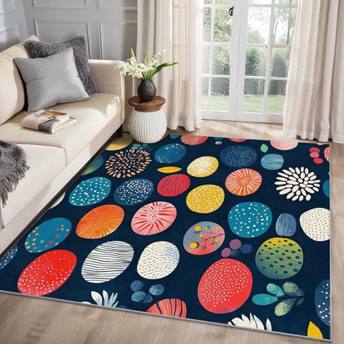 MMYAOKEN Polka Dot Teppich Wohnzimmer 50x80 Geometrisch Bunt Retro Deko, Kleiner Teppich Kurzflor, Weich rutschfest Waschbare Teppiche, Fußmatte Bettvorleger Schlafzimmer Kinderzimmer von MMYAOKEN