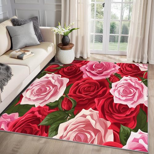 MMYAOKEN Rote Rosen Teppich Wohnzimmer 100x200 Blumen Botanisch Deko, Teppich Kurzflor, Weich rutschfest Waschbare Teppiche, Bettvorleger Schlafzimmer Kinderzimmer MMYAOKEN Rote Rosen Teppich Wohnzimmer 100x200 Blumen Botanisch Deko, Teppich Kurzflor, Weich rutschfest Waschbare Teppiche, Bettvorleger Schlafzimmer Kinderzimmer von MMYAOKEN