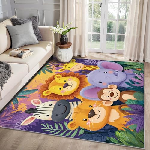 MMYAOKEN Safari Teppich Wohnzimmer 240x340 Kinder Cartoon Dschungeltiere Deko, Großer Teppich Kurzflor, Weich rutschfest Waschbare Teppiche, Bettvorleger Schlafzimmer Kinderzimmer MMYAOKEN Safari Teppich Wohnzimmer 240x340 Kinder Cartoon Dschungeltiere Deko, Großer Teppich Kurzflor, Weich rutschfest Waschbare Teppiche, Bettvorleger Schlafzimmer Kinderzimmer von MMYAOKEN