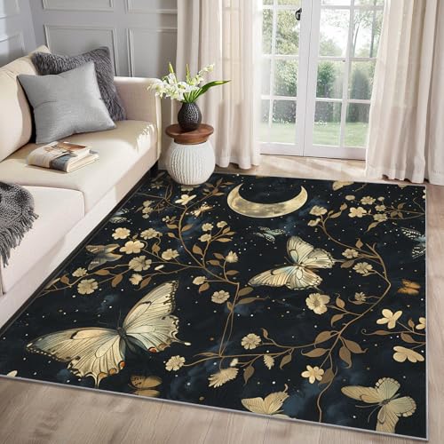 MMYAOKEN Schmetterling Teppich Wohnzimmer 240x340 Blumen Botanisch Deko, Großer Teppich Kurzflor, Weich rutschfest Waschbare Teppiche, Bettvorleger Schlafzimmer Kinderzimmer von MMYAOKEN