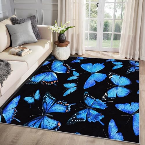 MMYAOKEN Schmetterling Teppich Wohnzimmer 50x80 Blau Schmetterlinge Mädchen Deko, Kleiner Teppich Kurzflor, Weich rutschfest Waschbare Teppiche, Fußmatte Bettvorleger Schlafzimmer Kinderzimmer MMYAOKEN Schmetterling Teppich Wohnzimmer 50x80 Blau Schmetterlinge Mädchen Deko, Kleiner Teppich Kurzflor, Weich rutschfest Waschbare Teppiche, Fußmatte Bettvorleger Schlafzimmer Kinderzimmer von MMYAOKEN