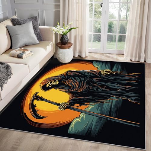 MMYAOKEN Sensenmann Teppich Wohnzimmer 240x340 Halloween Horror Skelett Deko, Großer Teppich Kurzflor, Weich rutschfest Waschbare Teppiche, Bettvorleger Schlafzimmer Kinderzimmer MMYAOKEN Sensenmann Teppich Wohnzimmer 240x340 Halloween Horror Skelett Deko, Großer Teppich Kurzflor, Weich rutschfest Waschbare Teppiche, Bettvorleger Schlafzimmer Kinderzimmer von MMYAOKEN