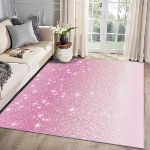 MMYAOKEN Stern Teppich Wohnzimmer 50x80 Mädchen Rosa Ombre Deko, Kleiner Teppich Kurzflor, Weich rutschfest Waschbare Teppiche, Fußmatte Bettvorleger Schlafzimmer Kinderzimmer von MMYAOKEN