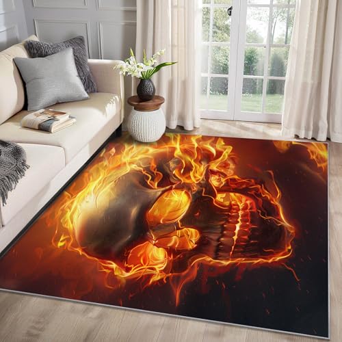 MMYAOKEN Totenkopf Teppich Wohnzimmer 240x340 Gothic Horror Schädel Deko, Großer Teppich Kurzflor, Weich rutschfest Waschbare Teppiche, Bettvorleger Schlafzimmer Kinderzimmer von MMYAOKEN