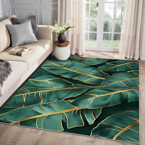 MMYAOKEN Tropische Blätter Teppich Wohnzimmer 40x60 Grün Bananenblätter Pflanzen Botanisch Deko, Kleiner Teppich Kurzflor, Weich rutschfest Waschbare Teppiche, Fußmatte Bettvorleger Schlafzimmer von MMYAOKEN