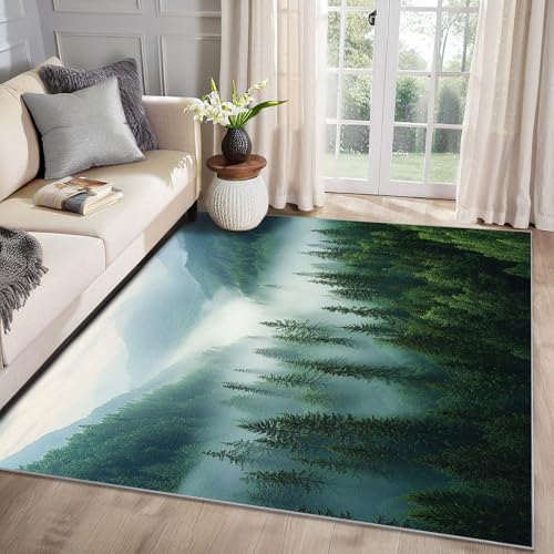 MMYAOKEN Wald Teppich Wohnzimmer 100x200 Baum Naturmotiv Deko, Teppich Kurzflor, Weich rutschfest Waschbare Teppiche, Bettvorleger Schlafzimmer Kinderzimmer von MMYAOKEN