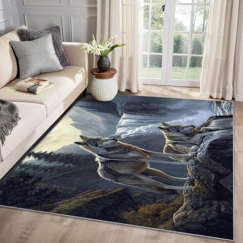 MMYAOKEN Wolf Teppich Wohnzimmer 100x200 Wolf Motiv Wilde Tiere Deko, Teppich Kurzflor, Weich rutschfest Waschbare Teppiche, Bettvorleger Schlafzimmer Kinderzimmer MMYAOKEN Wolf Teppich Wohnzimmer 100x200 Wolf Motiv Wilde Tiere Deko, Teppich Kurzflor, Weich rutschfest Waschbare Teppiche, Bettvorleger Schlafzimmer Kinderzimmer von MMYAOKEN