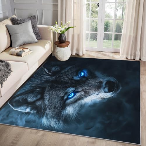 MMYAOKEN Wolf Teppich Wohnzimmer 140x200 Wölfe Wilde Tiere Deko, Teppich Kurzflor, Weich rutschfest Waschbare Teppiche, Bettvorleger Schlafzimmer Kinderzimmer von MMYAOKEN