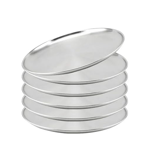 Edelstahl Mehrzweck-Teller 6Pcs Edelstahl Metall Dining Disc Runde Knochen Spucken Gericht Flache Tablett Gold Silber Obst Fleisch Geschirr(17cm Silver 6Pcs) von MMYUAK