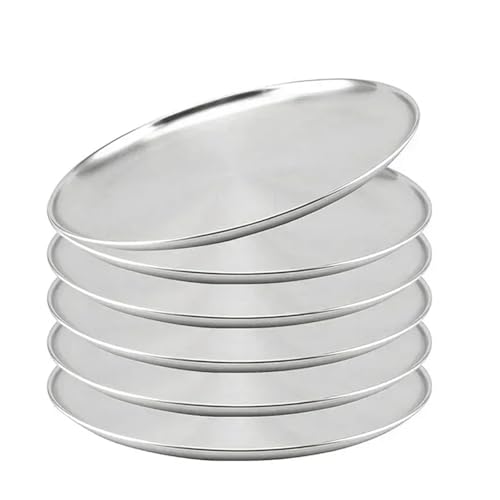 Edelstahl Mehrzweck-Teller 6Pcs Edelstahl Metall Dining Disc Runde Knochen Spucken Gericht Flache Tablett Gold Silber Obst Fleisch Geschirr(20cm Silver 6Pcs) von MMYUAK