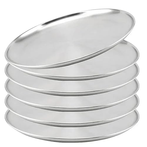 Edelstahl Mehrzweck-Teller 6Pcs Edelstahl Metall Dining Disc Runde Knochen Spucken Gericht Flache Tablett Gold Silber Obst Fleisch Geschirr(26cm Silver 6Pcs) von MMYUAK