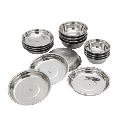 MMYUAK Edelstahl Mehrzweck-Teller Outdoor 304 Edelstahlplatte 16PCS 20PCS Set Camping Geschirr Selbstfahrende Tour Haushalt Suppenschüssel Geschirrset(16PCS) von MMYUAK