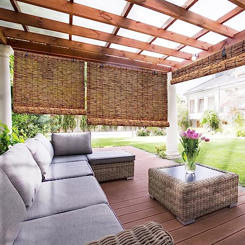 MMleYN Bambusrollo 90 110 130 155 175 200cm Breit Bambus Rollo Jalousine Retro Sonnenschutz Sichtschutz Rollo Natür Schilf Vorhang Mit Lifter Bambus Raffrollo Anti-UV Für Fenster/Terrasse/Balkon (Col von MMleYN