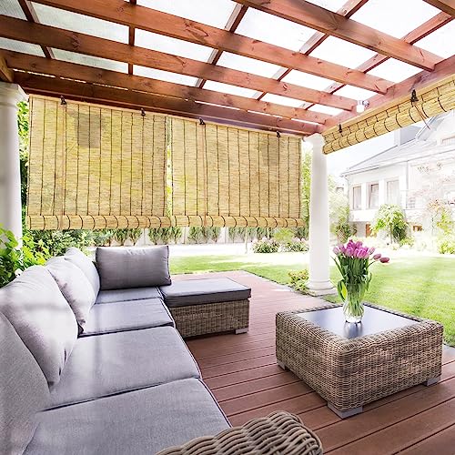 MMleYN Bambusrollo 90 110 130 155 175 200cm Breit Bambus Rollo Jalousine Retro Sonnenschutz Sichtschutz Rollo Natür Schilf Vorhang Mit Lifter Bambus Raffrollo Anti-UV Für Fenster/Terrasse/Balkon (Col von MMleYN