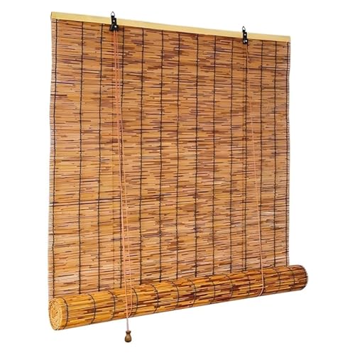 MMleYN Bambusrollo Aussenbereich Wetterfest Bambus Raffrollo Rollo Jalousine Für Fenster 50-160cm Breit Anpassbar Retro Schilf Vorhang Mit Lift Für Pergola Patio Veranda Carport von MMleYN