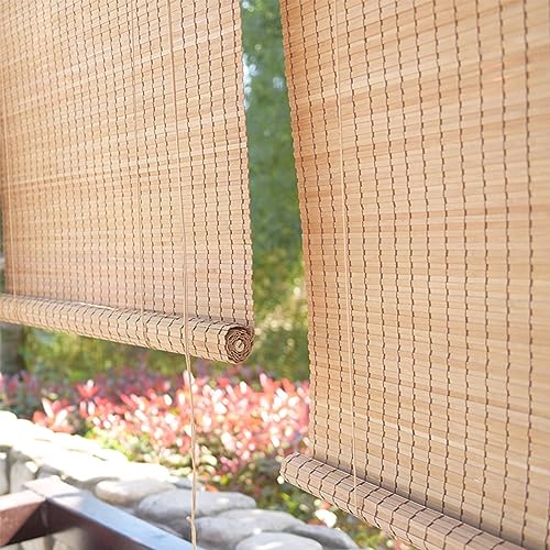 MMleYN Handgewebt Lifting Bambusrollo Holzjalousie Natural Bambusrollo Sonnenschutz Anti-UV Roller Blind Bambus Raffrollo Für Fenster Tür Pavillon Balkon 50-180cm Breit Anpassbare (Color : Karbonisie von MMleYN