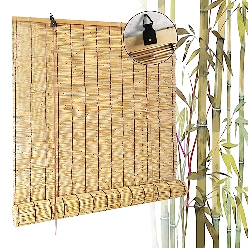 MMleYN Lichtfilter Bambus Raffrollo Sonnenschutz Raffrollo Breit 50cm 60cm 80cm 100cm 120cm 140cm 150cm 160 170cm Bambusrollo Wetterfest Natural Schilf Vorhang Retro Natural Schilf Vorhang Für Küche von MMleYN