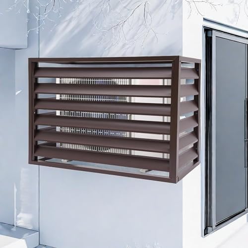 MMleYN Verkleidung Klimaanlage Außengerät, Panel Air Conditioning Outdoor Unit, Klimaanlage Abdeckung Außengerät Mit Oberer Abdeckung, Aluminium-Klimaanlagengestell(Brown with top,2-3P-110x60x80cm) von MMleYN